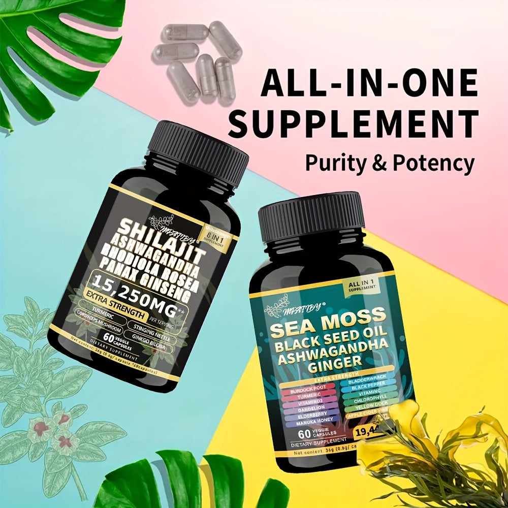 2 Bottles All-in-One Health Kit- Sea Moss & Shilajit Bottles