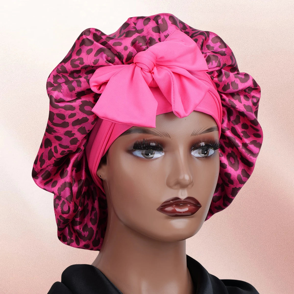 Satin Bonnet Leopard Print with a Tie Band