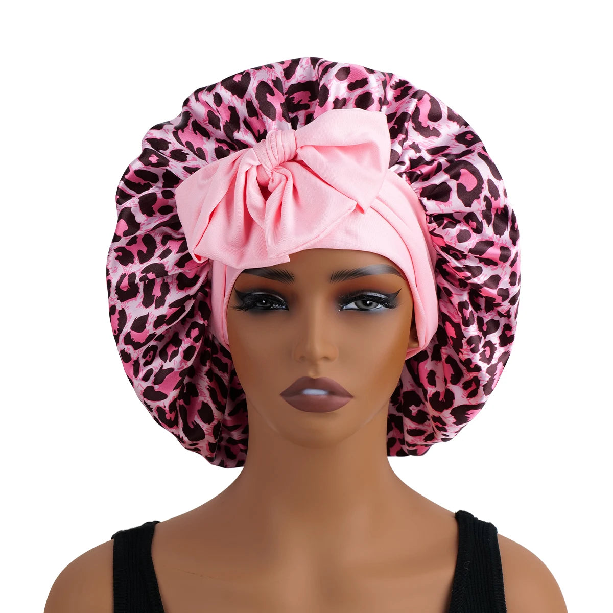 Satin Bonnet Leopard Print with a Tie Band