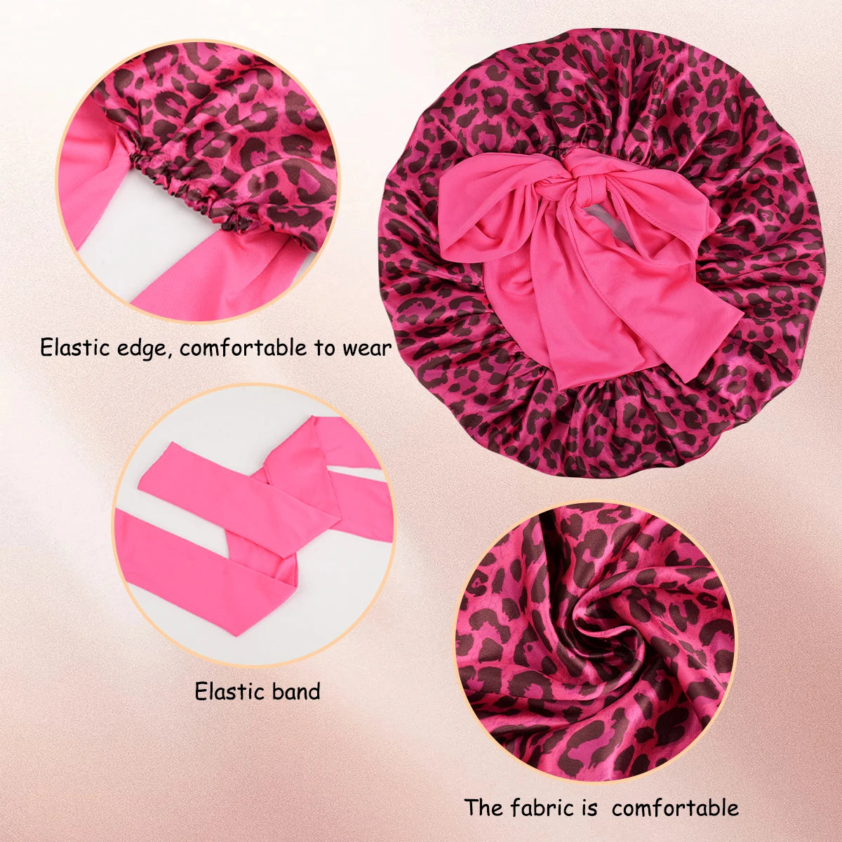 Satin Bonnet Leopard Print with a Tie Band