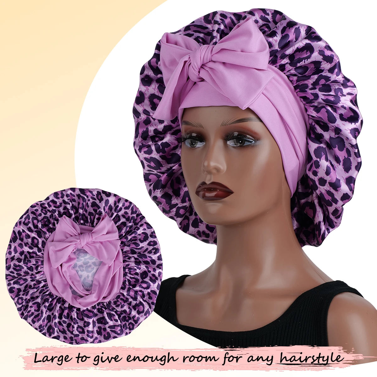 Satin Bonnet Leopard Print with a Tie Band