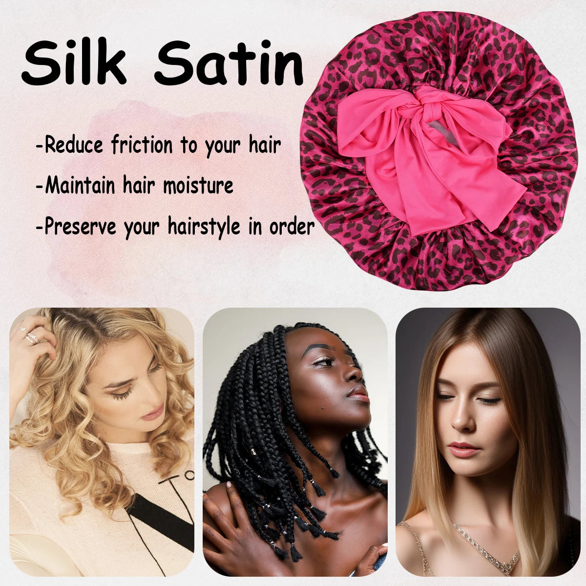 Satin Bonnet Leopard Print with a Tie Band
