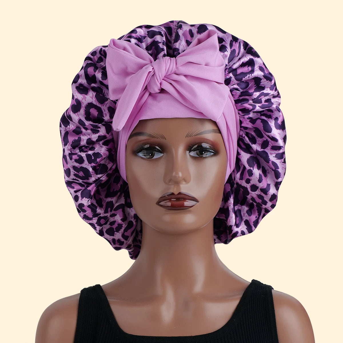 Satin Bonnet Leopard Print with a Tie Band