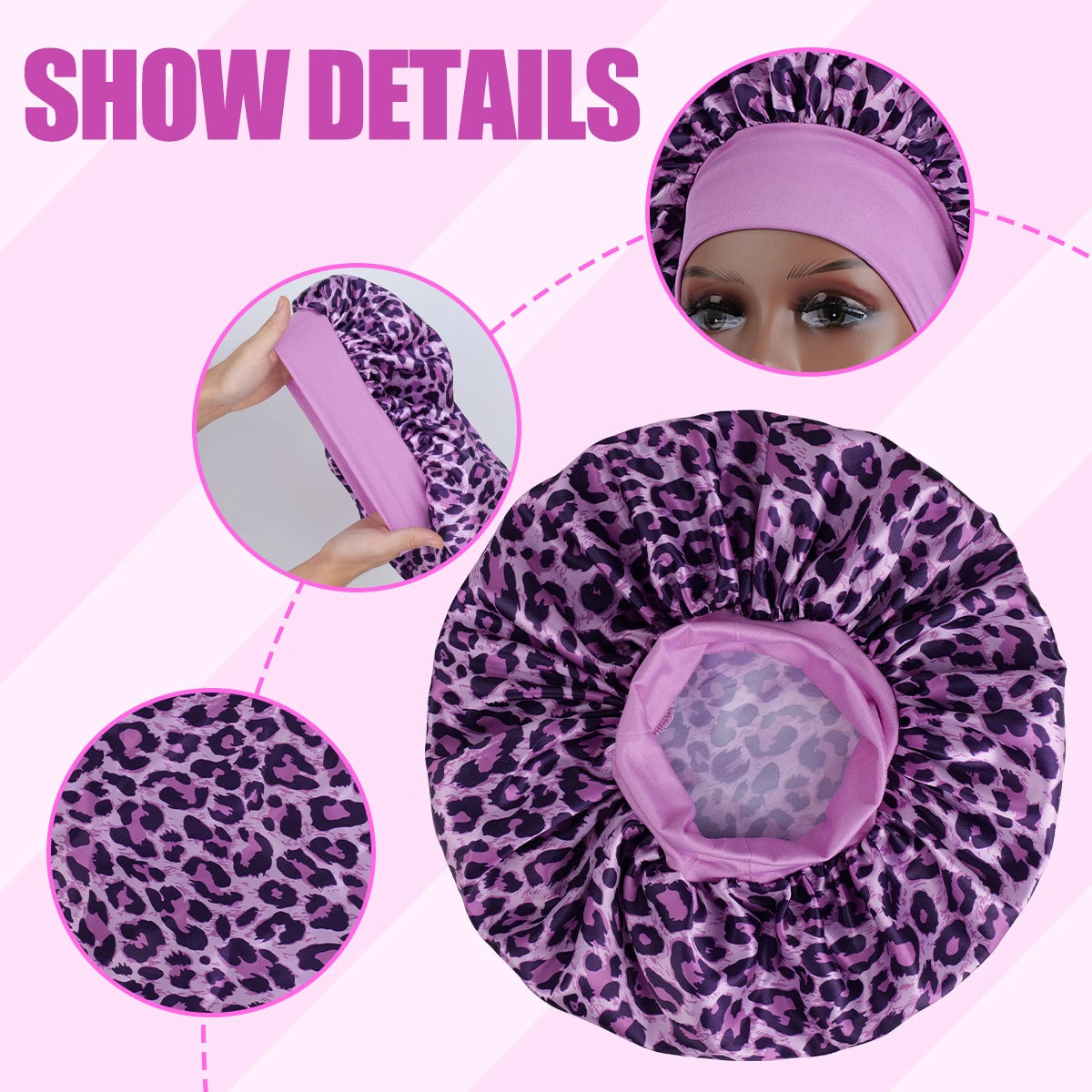Satin Bonnet Leopard Print with a Tie Band