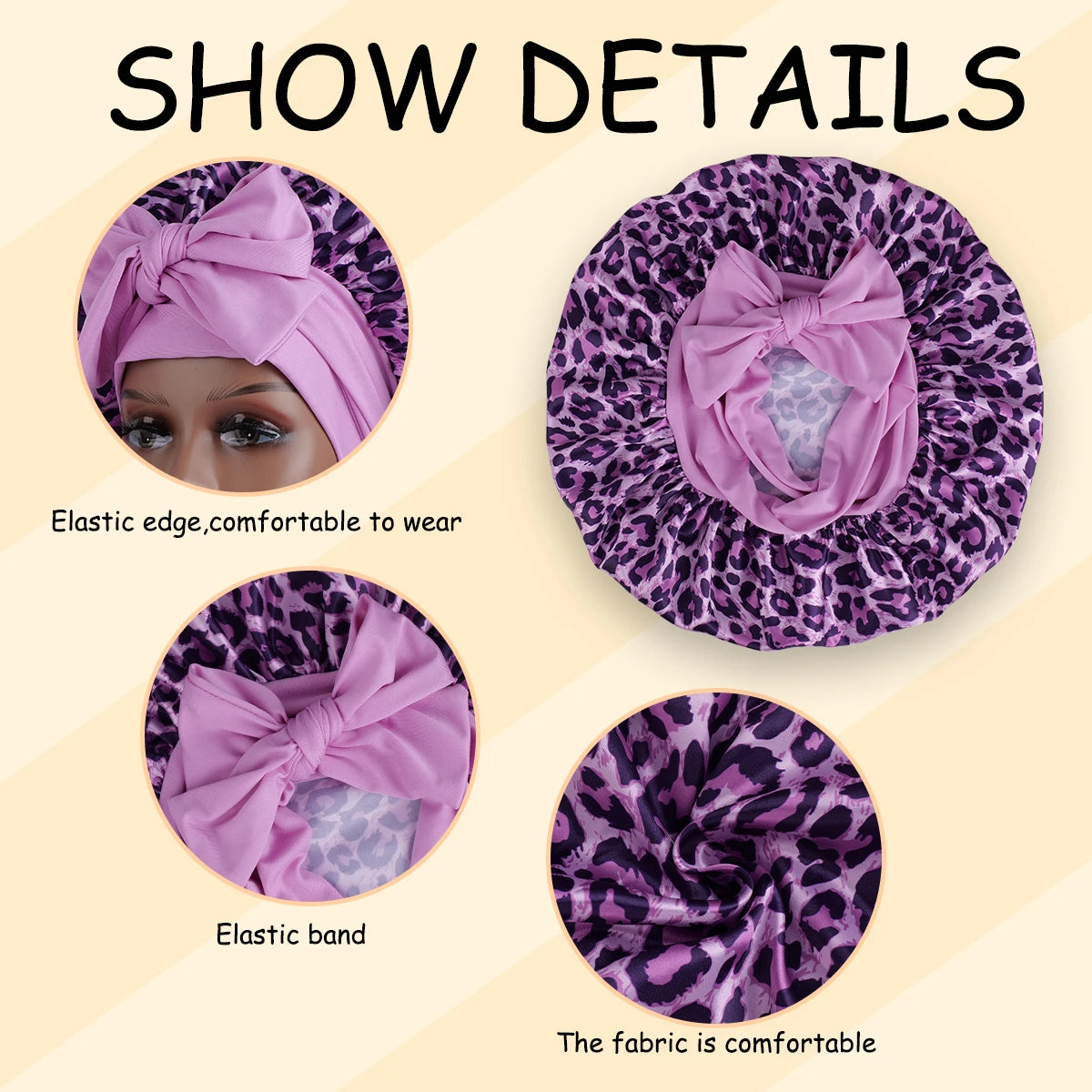 Satin Bonnet Leopard Print with a Tie Band