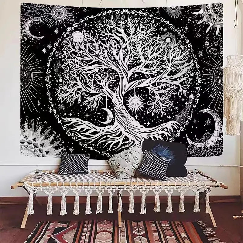 Black Bohemian Style Tree Of Life Tapestry