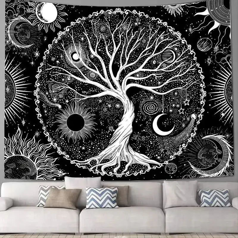 Black Bohemian Style Tree Of Life Tapestry