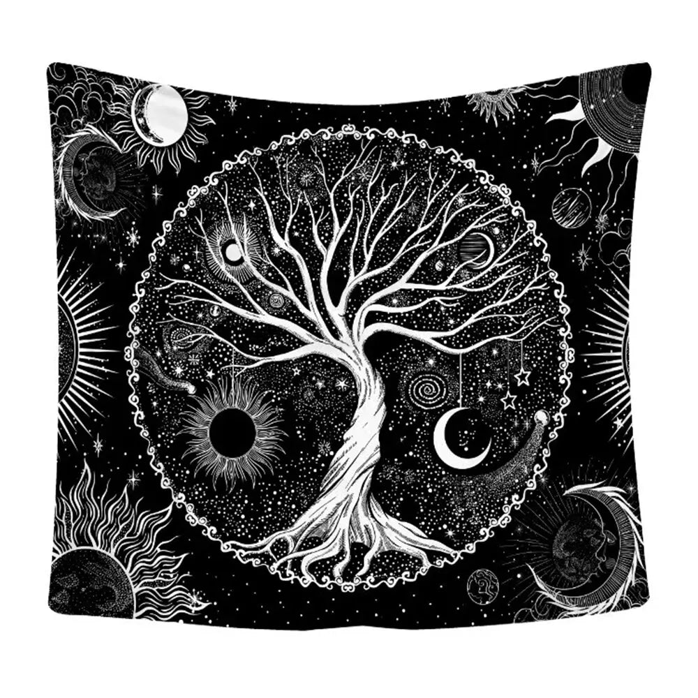 Black Bohemian Style Tree Of Life Tapestry
