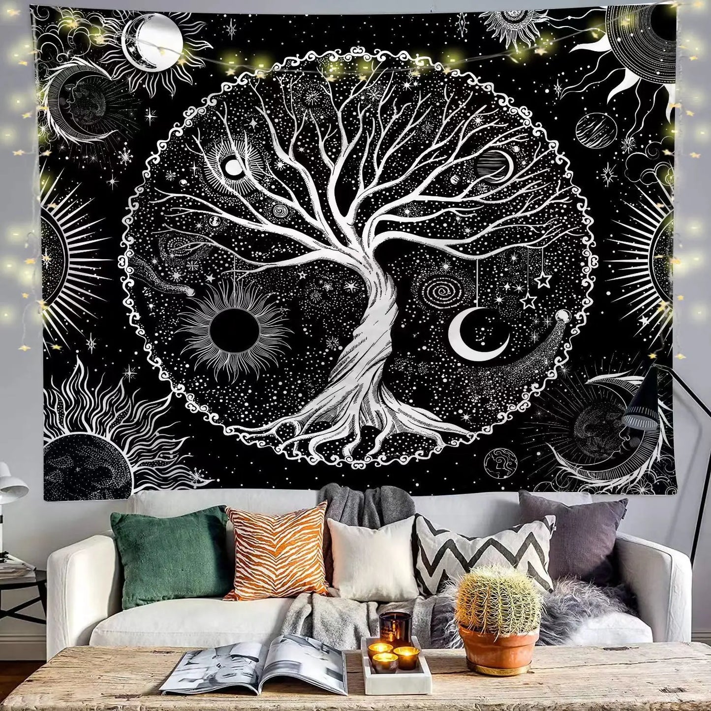 Black Bohemian Style Tree Of Life Tapestry