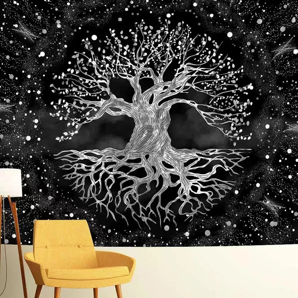 Black Bohemian Style Tree Of Life Tapestry